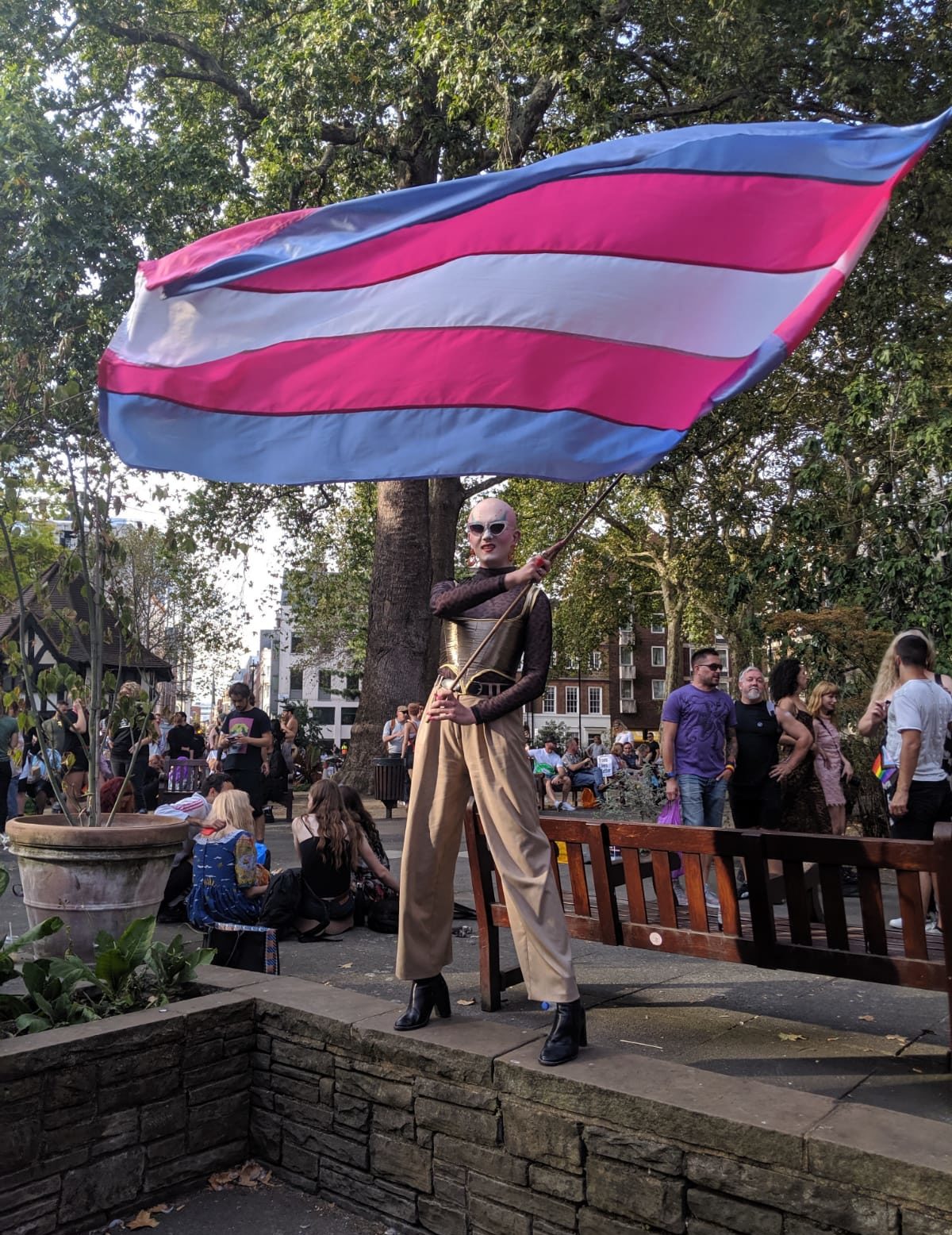Jamie Windust flying the trans flag